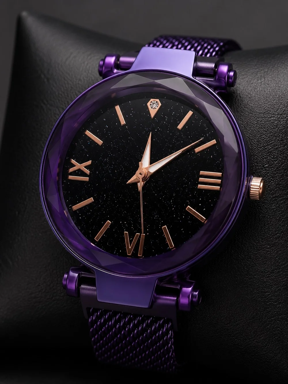 Purple Mesh Watch Rose Gold Markers